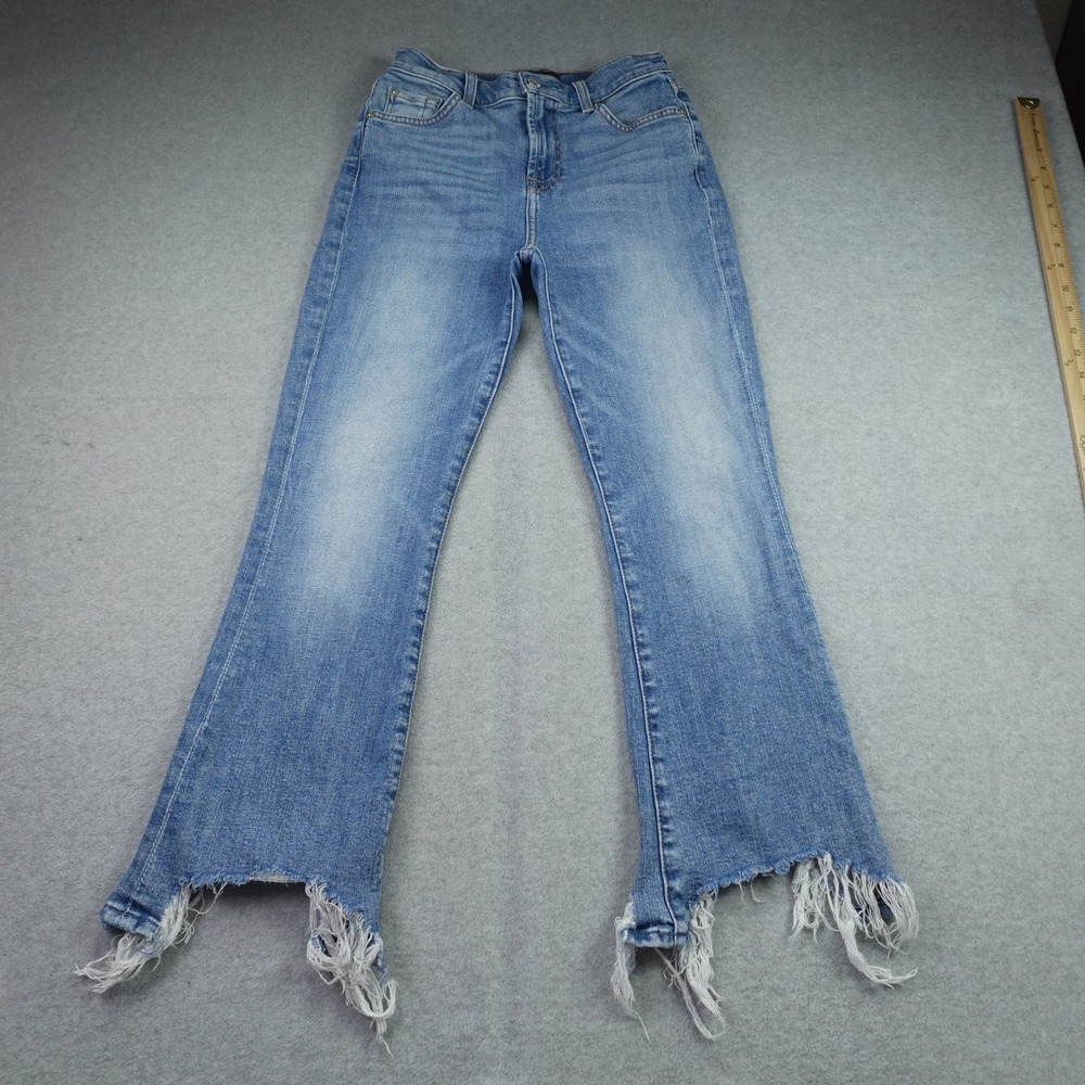 7 For All Mankind Jeans Womens 25 Blue Slim Kick Distressed High Waist